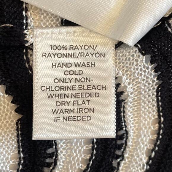 LOFT Lightweight Black & White Wavy Stripe Open Front Cardigan Sweater, XSP - Picture 10 of 13